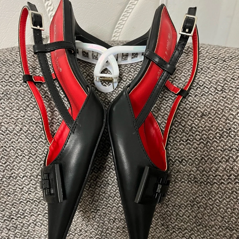 Black Pointed Toe slingback shoes 6